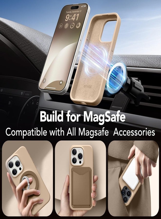 GONEZ Magnetic for iPhone 16 Pro Max Case, Compatible with MagSafe, Liquid Silicone Case, with Screen Protector + Camera Protector, Full Body Protective Shockproof Phone Cover 6.9", Light Brown - Image 4