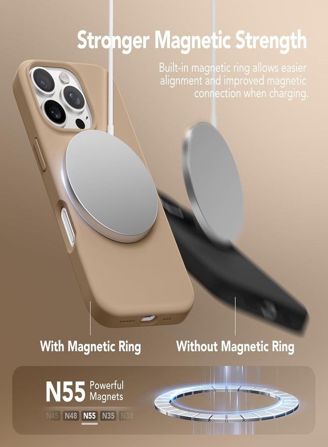 GONEZ Magnetic for iPhone 16 Pro Max Case, Compatible with MagSafe, Liquid Silicone Case, with Screen Protector + Camera Protector, Full Body Protective Shockproof Phone Cover 6.9", Light Brown - Image 3
