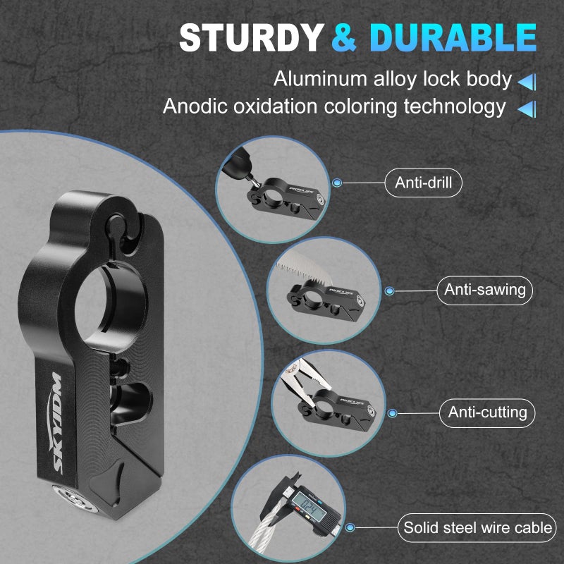 SKYJDM Motorcycle Lock Combo - Helmet and Brake Anti-Theft Grip for All Motorcycle, Bike, ATV, Scooter With Handlebar Diameters Within 1.3-1.5 Inches (Black) - Image 5