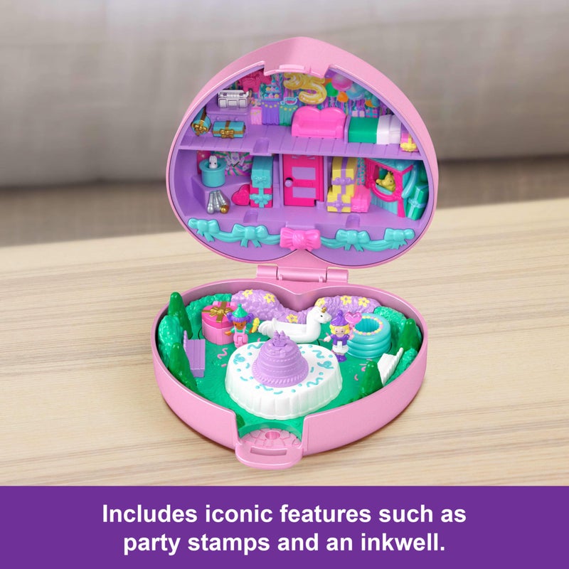 Polly Pocket Dolls & Playset, Collector Heritage Compact, 35th Birthday Partytime Stamper with 2 Micro Dolls, 3 Party Stamps & 12 Stationary Cards - Image 4