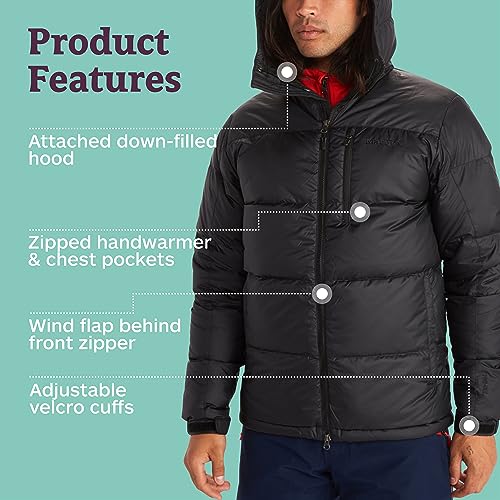 MARMOT Men’s Guides Down Hoody Jacket | 700 Fill Down-Insulated, Water-Resistant, Lightweight Puffer Coat, Jet Black, Medium - Image 5