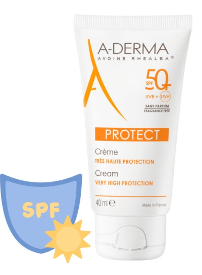 A-DERMA A Derma Protect Sunscreen Cream Spf 50+ 40ml - Image 1