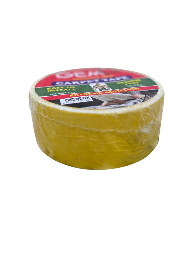 جم شريط جيم لاصق مزدوج الوجهين للسجاد 50 مم × 25 م – درجة احترافية، لاصق مطاطي، استخدام شاق، بدون بقايا، أصفر - Image 3