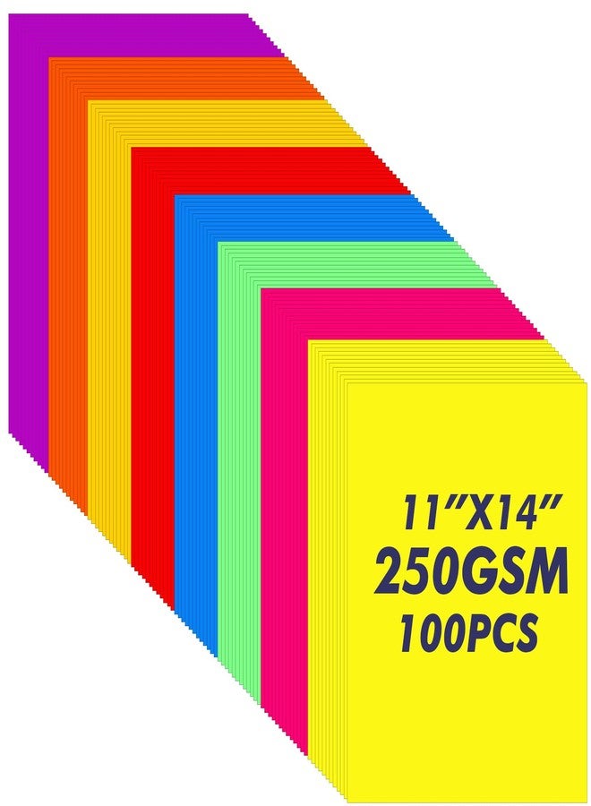 Fuyoooo 100 Pack Neon Poster Board 11" x 14" Assorted Colored Cardstock - Bulk Construction Paper for Creative Crafts, Business Presentations, Graphic Displays, Art Projects & Sign Making - Image 1