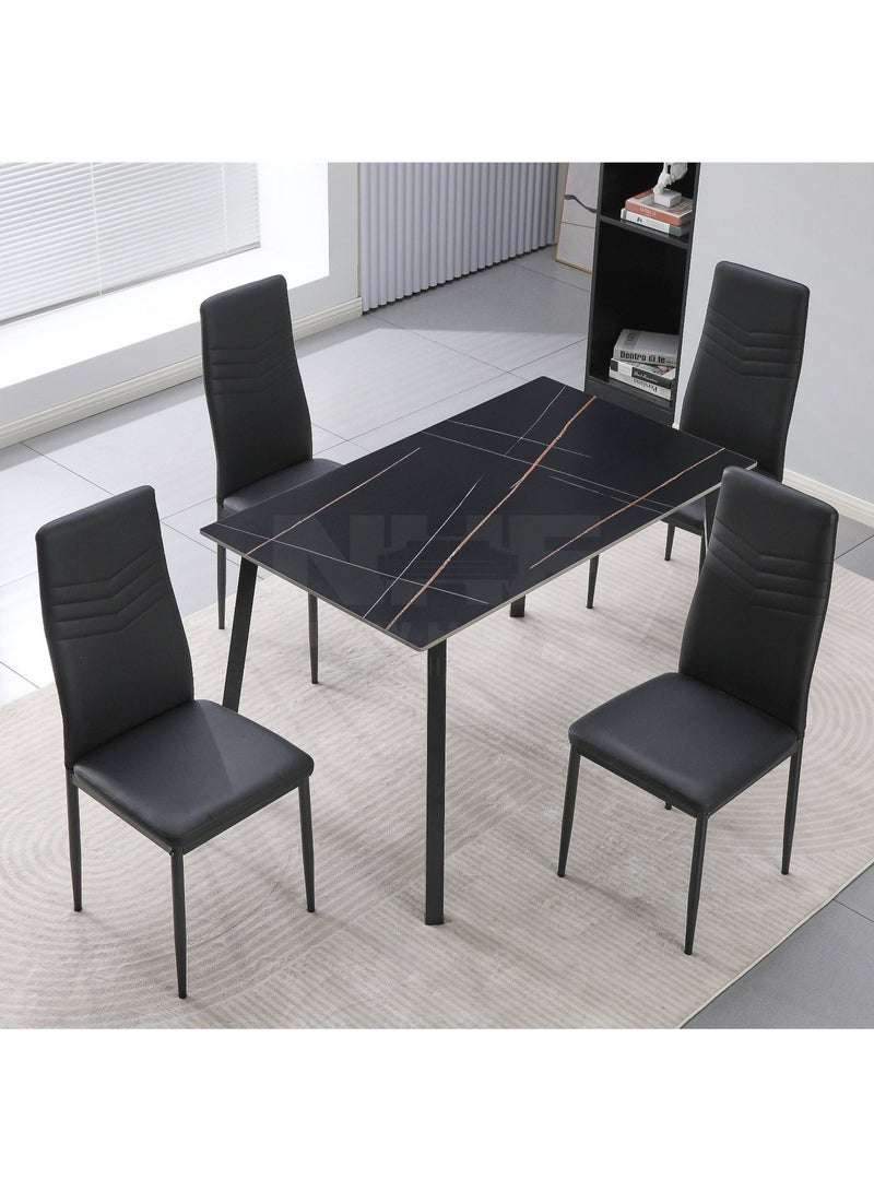 New Home Furniture NHF-66 5 Piece Dining Table Set with 4 Chairs, Marble Top with Copper Veins, High Back Leatherette Chairs, Modern Metal Frame - Image 1