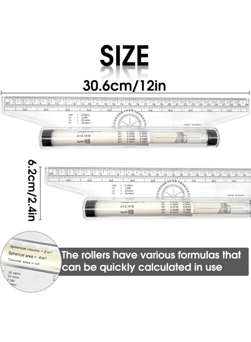 1PC 30سم/12 بوصة مسطرة بلاستيكية متعددة الوظائف مزودة بفتحات دائرية وبيضاوية - مع مقياس واضح ومنقلة وصيغ هندسية - أداة رسم متوازي للفنانين والطلاب والمصممين - Image 3
