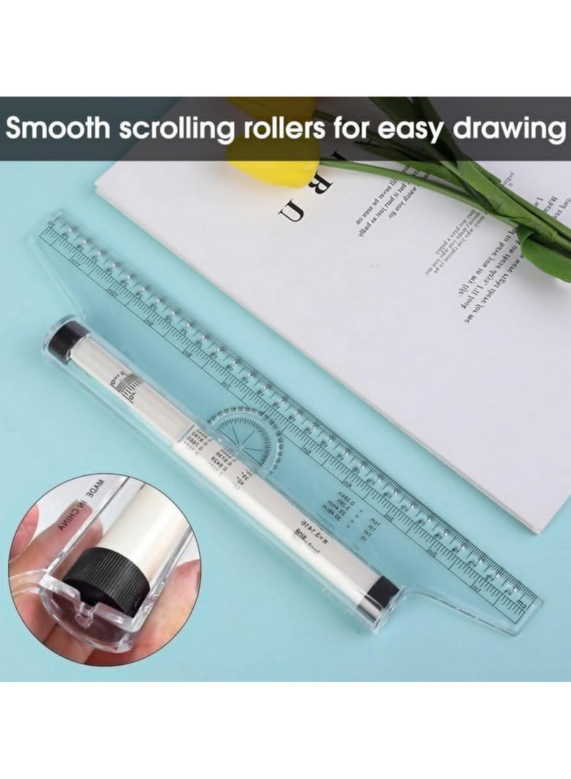 1PC 30سم/12 بوصة مسطرة بلاستيكية متعددة الوظائف مزودة بفتحات دائرية وبيضاوية - مع مقياس واضح ومنقلة وصيغ هندسية - أداة رسم متوازي للفنانين والطلاب والمصممين - Image 4