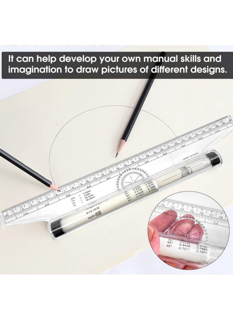 1PC 30سم/12 بوصة مسطرة بلاستيكية متعددة الوظائف مزودة بفتحات دائرية وبيضاوية - مع مقياس واضح ومنقلة وصيغ هندسية - أداة رسم متوازي للفنانين والطلاب والمصممين - Image 2