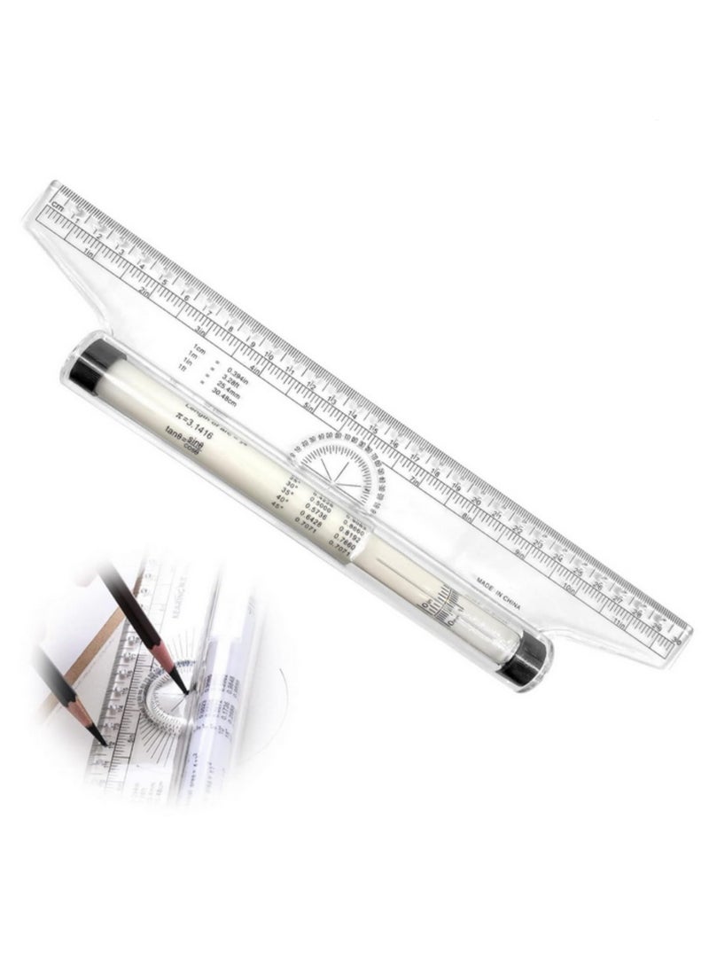 1PC 30سم/12 بوصة مسطرة بلاستيكية متعددة الوظائف مزودة بفتحات دائرية وبيضاوية - مع مقياس واضح ومنقلة وصيغ هندسية - أداة رسم متوازي للفنانين والطلاب والمصممين - Image 1