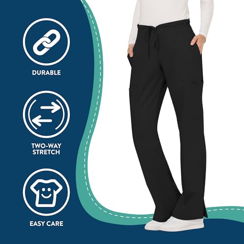 Cherokee Scrubs for Women Mid Rise Moderate Flare Drawstring Pant with 5 Pockets, Ultra Soft & Breathable Fabric - WW120 - WW120, M, Black - Image 5