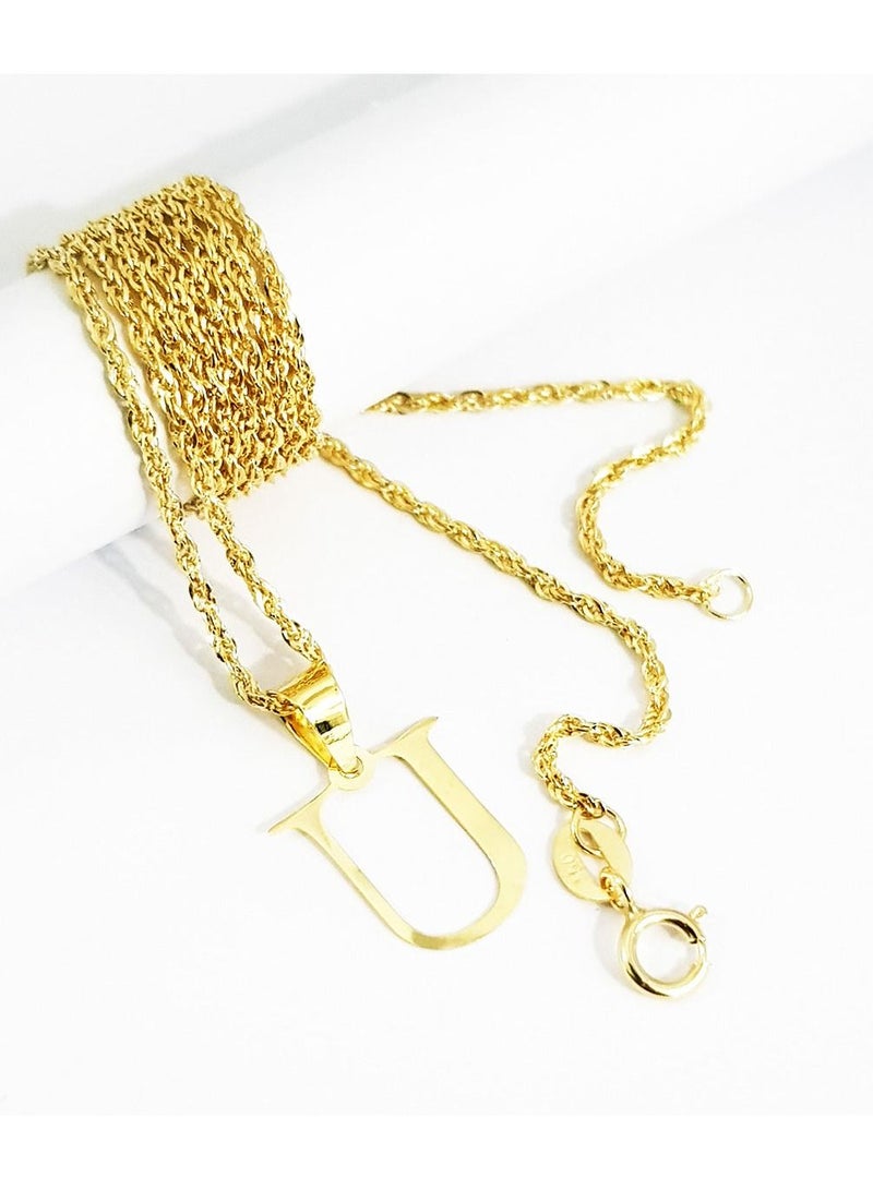 Hamsa.ae 18K Pure Gold Letter U Design Necklace For Women - Image 3