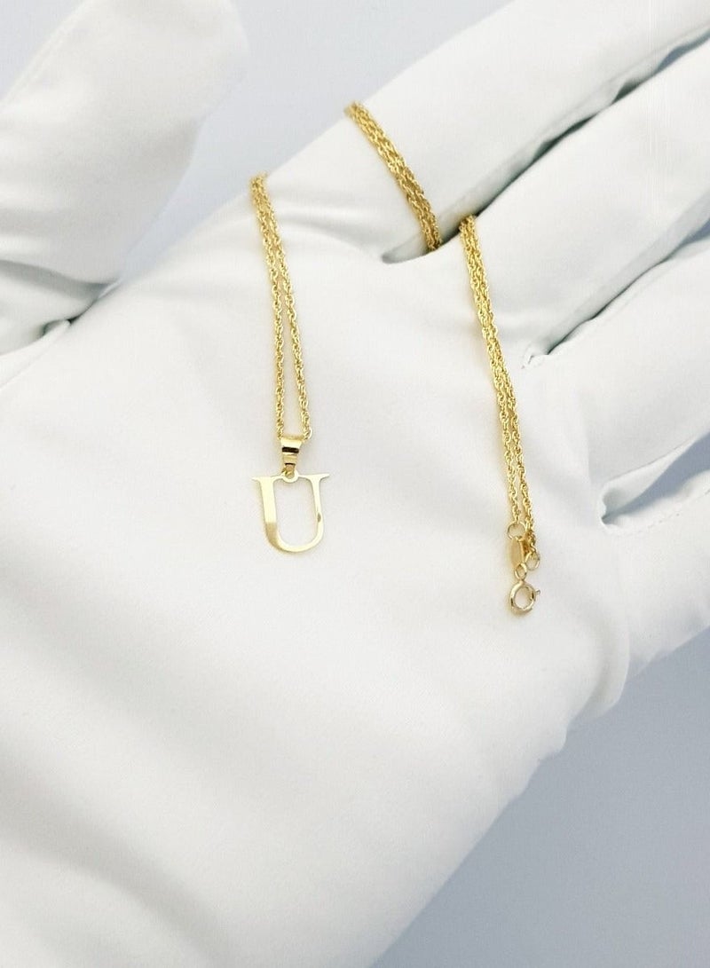 Hamsa.ae 18K Pure Gold Letter U Design Necklace For Women - Image 4