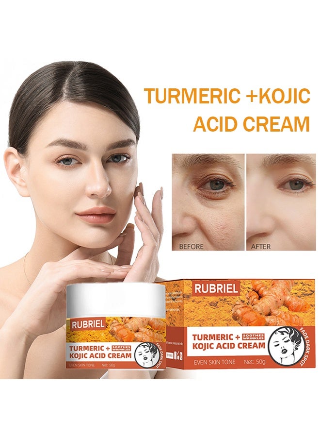 روبيريل كريم الكركم + حمض الكوجيك ، يهدئ التجاعيد ، مضاد للشيخوخة وتفتيح ، يضيء البشرة ، يزيل حب الشباب ، التبييض ، البقع التفتيح 50 جم - Image 1