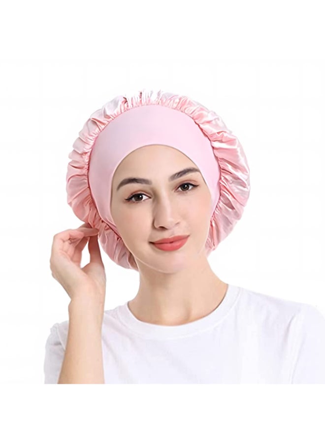 TRLREQ 3 Pack Satin Bonnet Night Sleep Caps with Wide Elastic Band Silk Wrap Soft Head Cover Sleeping Hat for Women and Girls Curly Hair PinkBlackRed - Image 4
