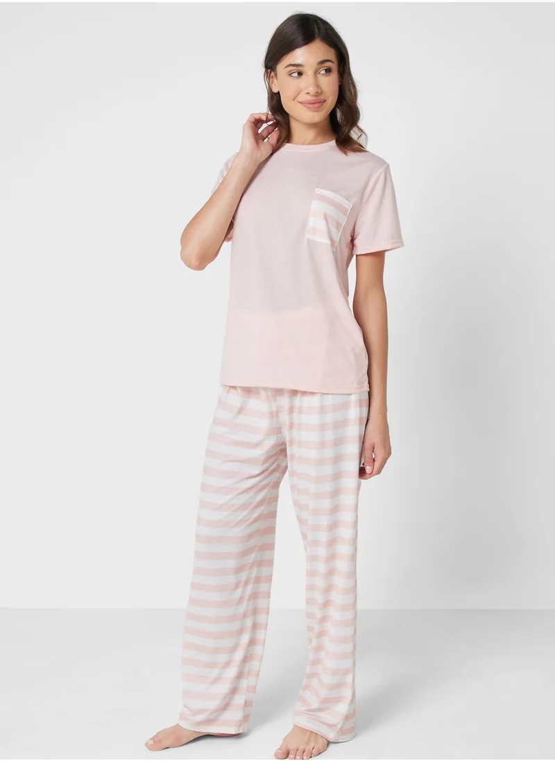 Ginger Stripped T-Shirt Pyjama Set