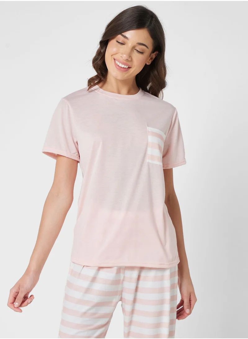 Ginger Stripped T-Shirt Pyjama Set