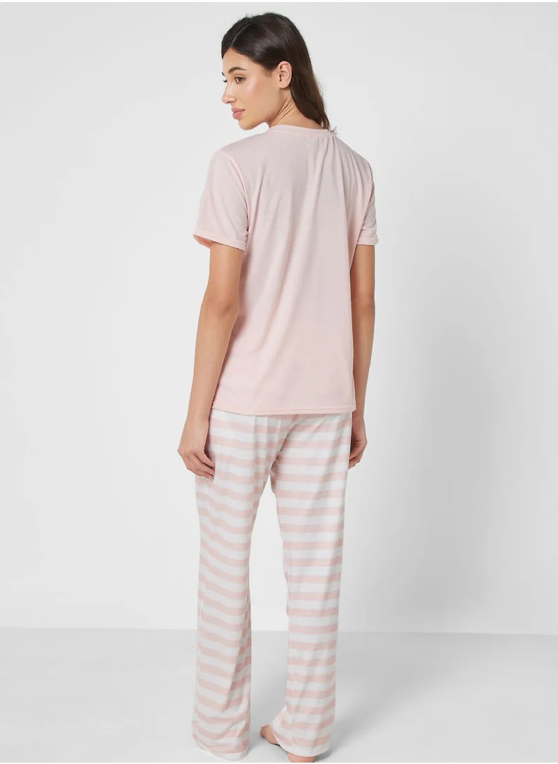 Ginger Stripped T-Shirt Pyjama Set