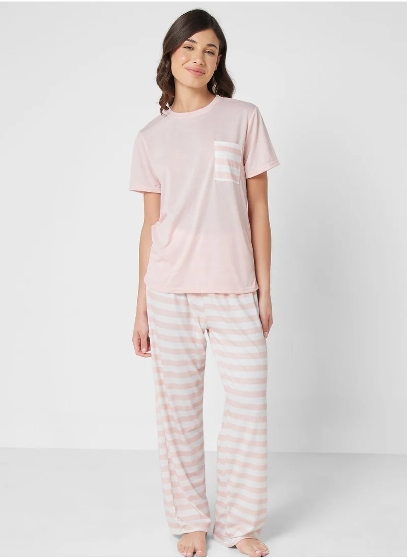 Ginger Stripped T-Shirt Pyjama Set