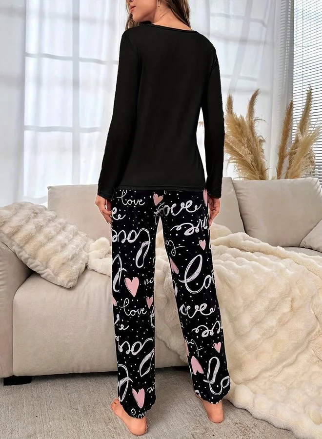 Take Two Take Two Heart Graphic Long Sleeve T-Shirt and Pyjama Set