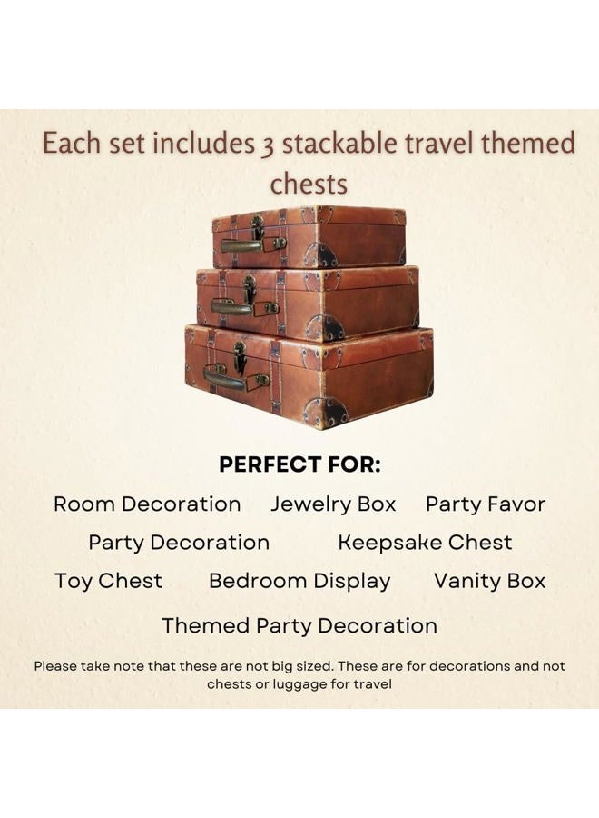 Blue Orchards Decorative Travel Themed Chest Paperboard Boxes (Set of 3) - Small Stackable Storage Chests for Jewelry - Chest Box for Themed Parties - Bedroom Display or Party Décor - Image 4