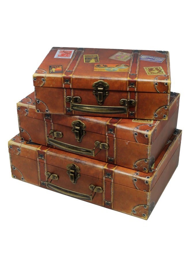 Blue Orchards Decorative Travel Themed Chest Paperboard Boxes (Set of 3) - Small Stackable Storage Chests for Jewelry - Chest Box for Themed Parties - Bedroom Display or Party Décor - Image 1