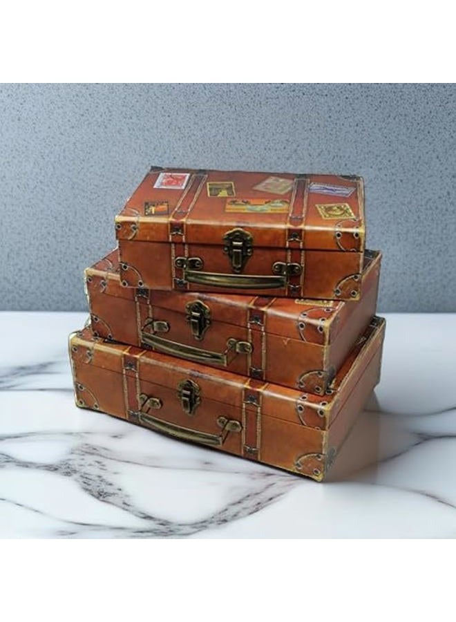 Blue Orchards Decorative Travel Themed Chest Paperboard Boxes (Set of 3) - Small Stackable Storage Chests for Jewelry - Chest Box for Themed Parties - Bedroom Display or Party Décor - Image 5