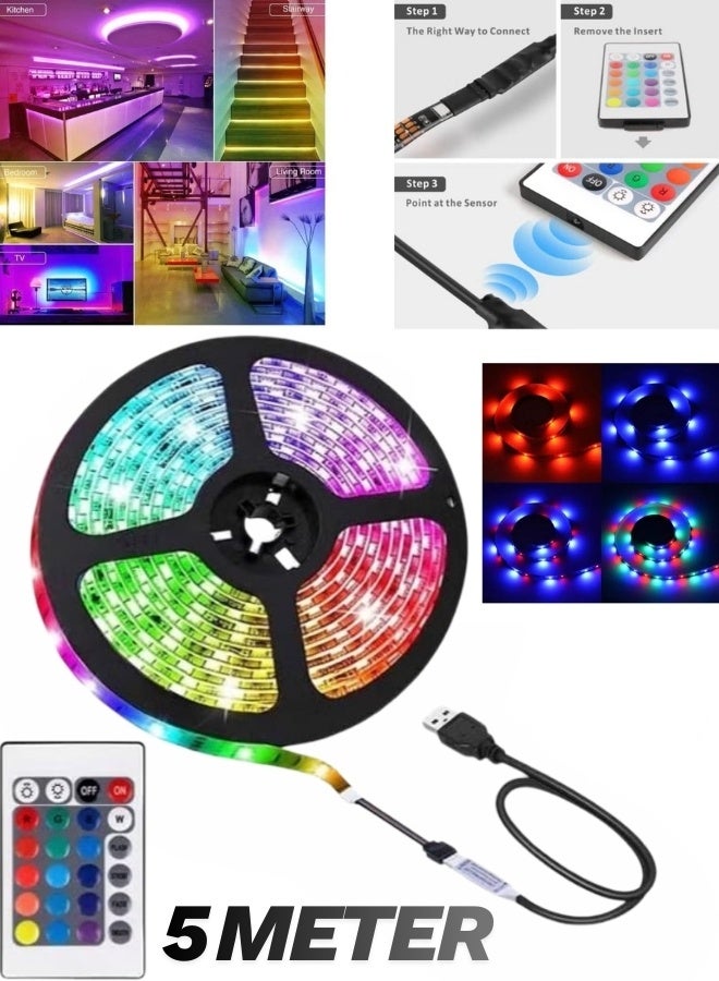 BKMax 5 Meter Led Waterproof Strip Light,LED Strip Lights for bedroom - Multicolor with Remote, USB Powered, Waterproof, Perfect LED lights for Bedroom, TV, Desktop PC, Fish Tank Decoration. Wall Strip Lights - Image 1