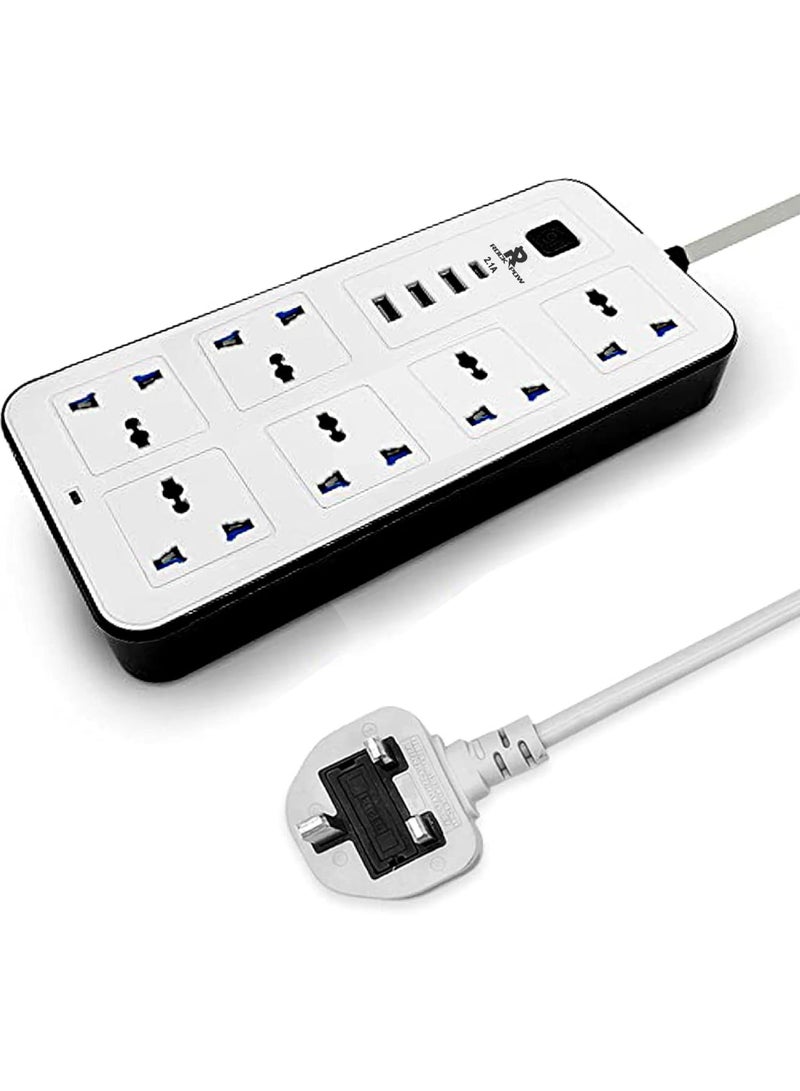 Rock Pow 2 meters Universal Extension Cord with 6 Power Socket and 3 USB + 1 PD Slots 6 Way Power Strip with USB type C PD Charging slot Extension Lead 2 meter(6S+3U+1PD 2M) - Image 1