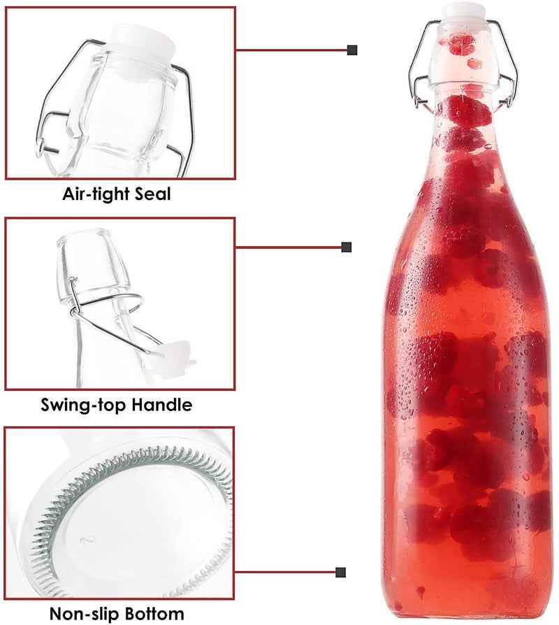 ARUZEN Flip Top Glass Bottle 1 Liter Pack of 6 Swing Top Brewing Bottle with Stopper for Beverages Oil Vinegar Kombucha Beer Water Soda Kefir Airtight Lid Leak Proof Cap Clear - Image 2
