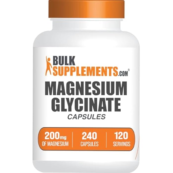 BulkSupplements.com Magnesium Glycinate Capsules - Magnesium Supplement, Magnesium Glycinate 200mg - Gluten Free, 2 Capsules per Serving, 240 Count (Pack of 1) - Image 1