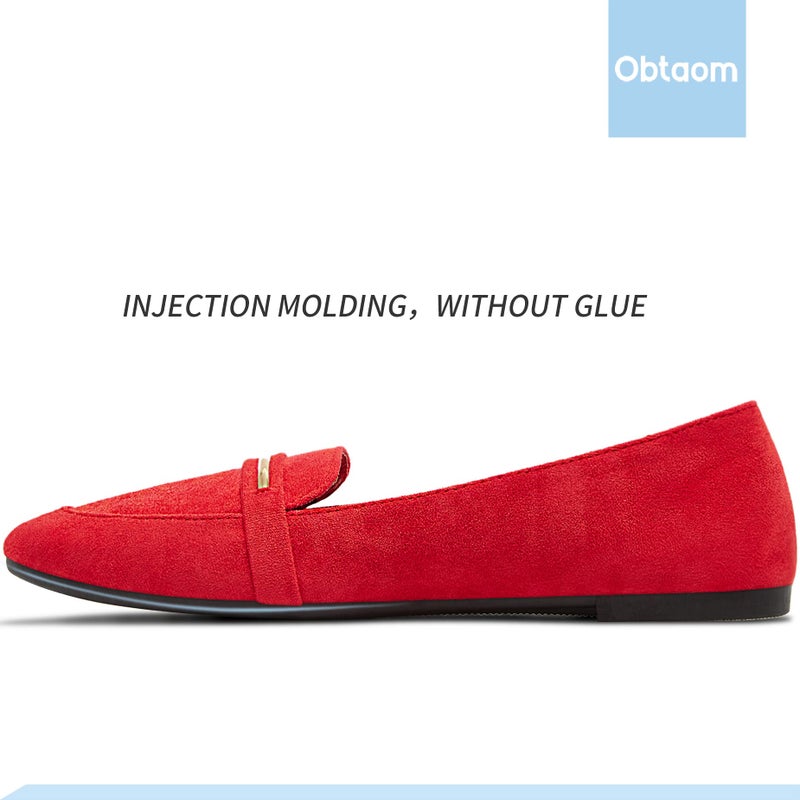 Obtaom Women's Pointy Toe Loafer Flat Comfortable Faux Suede Work Shoes,Cute Penny Loafer Slip On Ballet Flat(Red US8) - Image 4