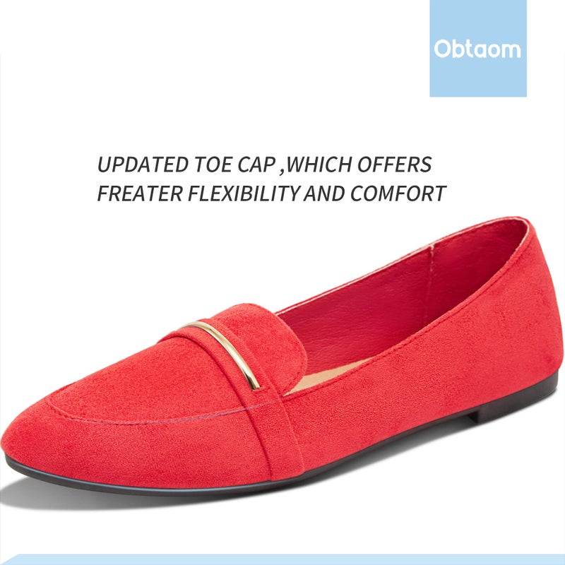 Obtaom Women's Pointy Toe Loafer Flat Comfortable Faux Suede Work Shoes,Cute Penny Loafer Slip On Ballet Flat(Red US8) - Image 5