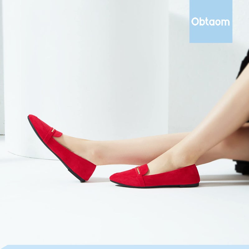 Obtaom Women's Pointy Toe Loafer Flat Comfortable Faux Suede Work Shoes,Cute Penny Loafer Slip On Ballet Flat(Red US8) - Image 3
