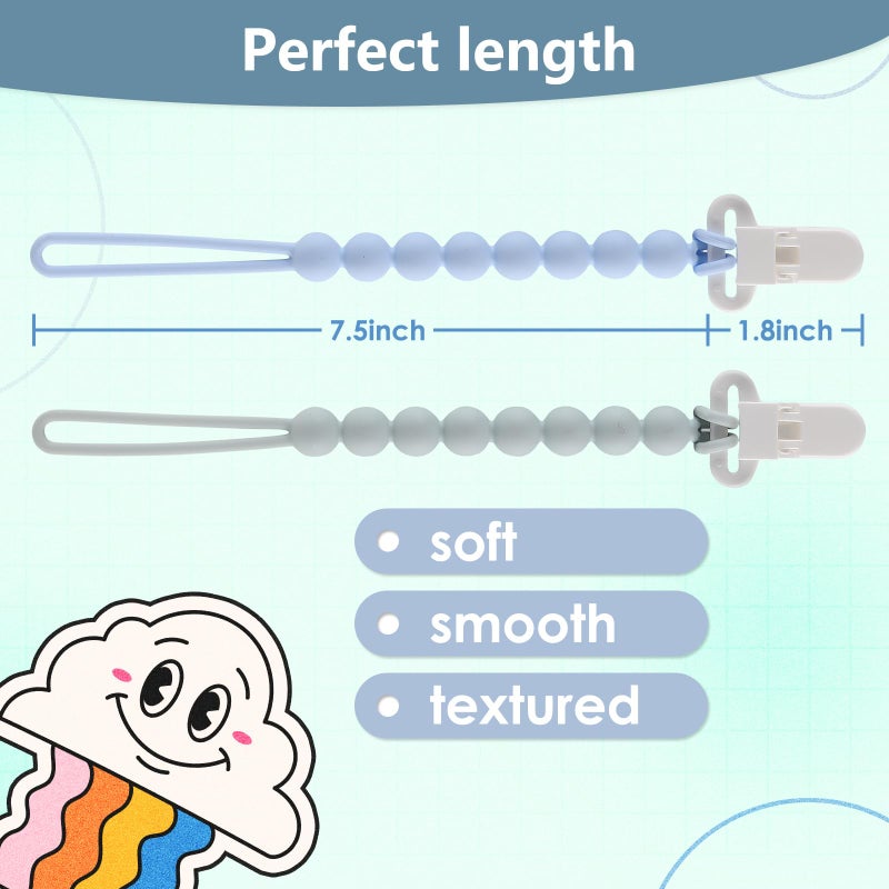 Slotic 4-Pack Silicone Pacifier Clips with One-Piece Beads for Baby Boys and Girls - Flexible and Rust-Free Holders for Teething Relief and Baby Essentials, Safe for Newborns (Blue) - Image 5
