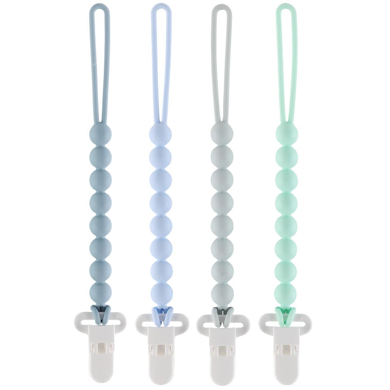 Slotic 4-Pack Silicone Pacifier Clips with One-Piece Beads for Baby Boys and Girls - Flexible and Rust-Free Holders for Teething Relief and Baby Essentials, Safe for Newborns (Blue) - Image 1