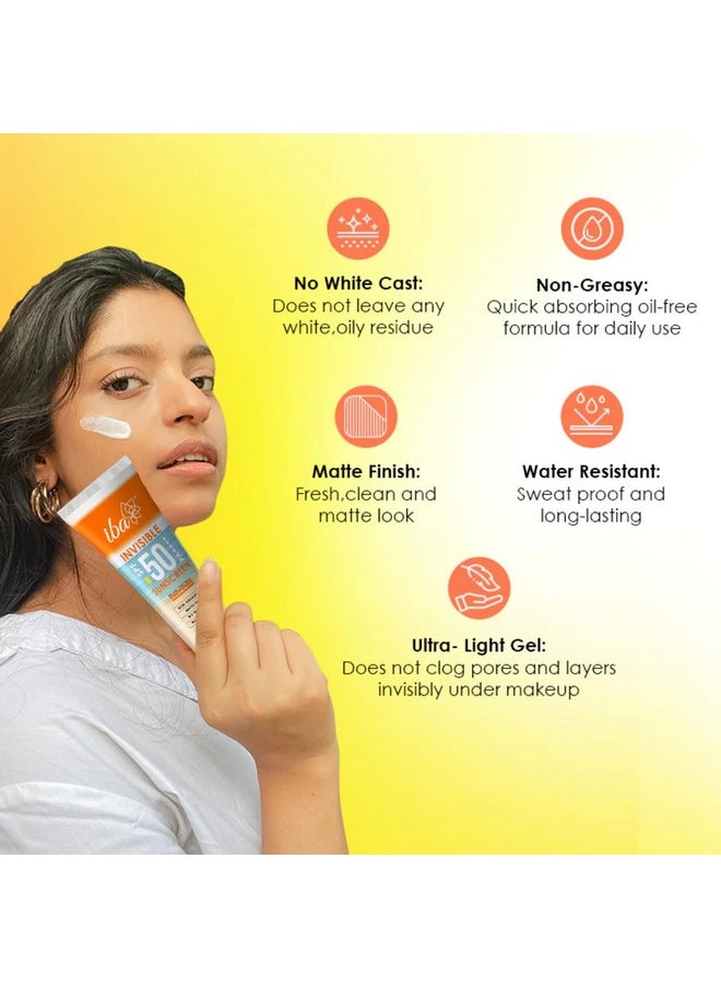 Iba Invisible Spf 50 Sunscreen Pa++++ For All Skin Types Gel Based Oil Free Matte Finish Paraben Free | Halal Certified & Vegan | White - 100Gm  - Image 2