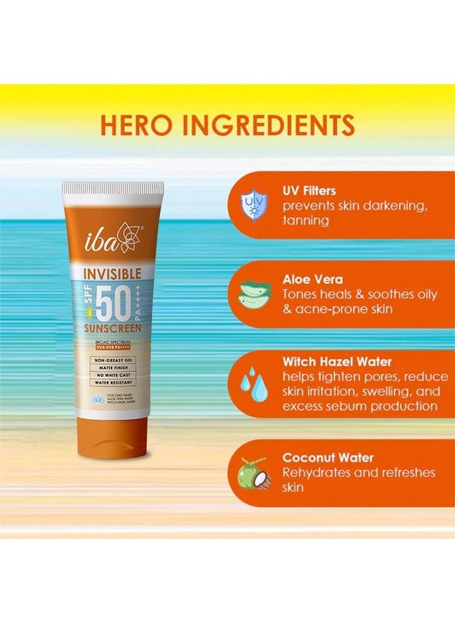 Iba Invisible Spf 50 Sunscreen Pa++++ For All Skin Types Gel Based Oil Free Matte Finish Paraben Free | Halal Certified & Vegan | White - 100Gm  - Image 3