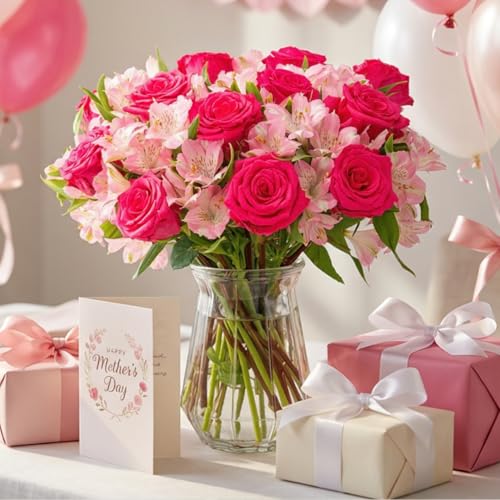 Benchmark Bouquets - Charming Roses & Alstroemeria (Glass Vase Included) - Fresh Flowers for Delivery - Gift for Graduation, Birthday, Anniversary, Sympathy, Get Well, Congratulations - Image 3