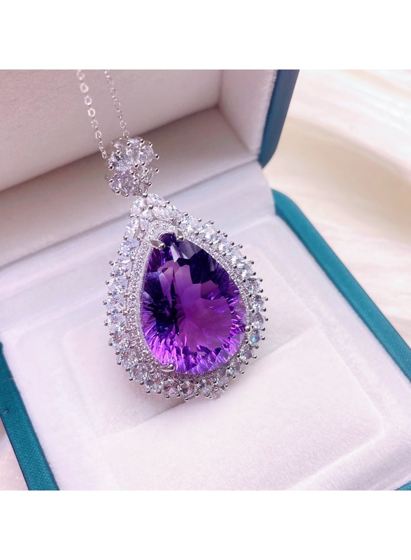 Hot sell new fashion women 925 silver with natural big size purple crystal gem stone necklace pendant，With national jewelry inspection certification  - Image 1