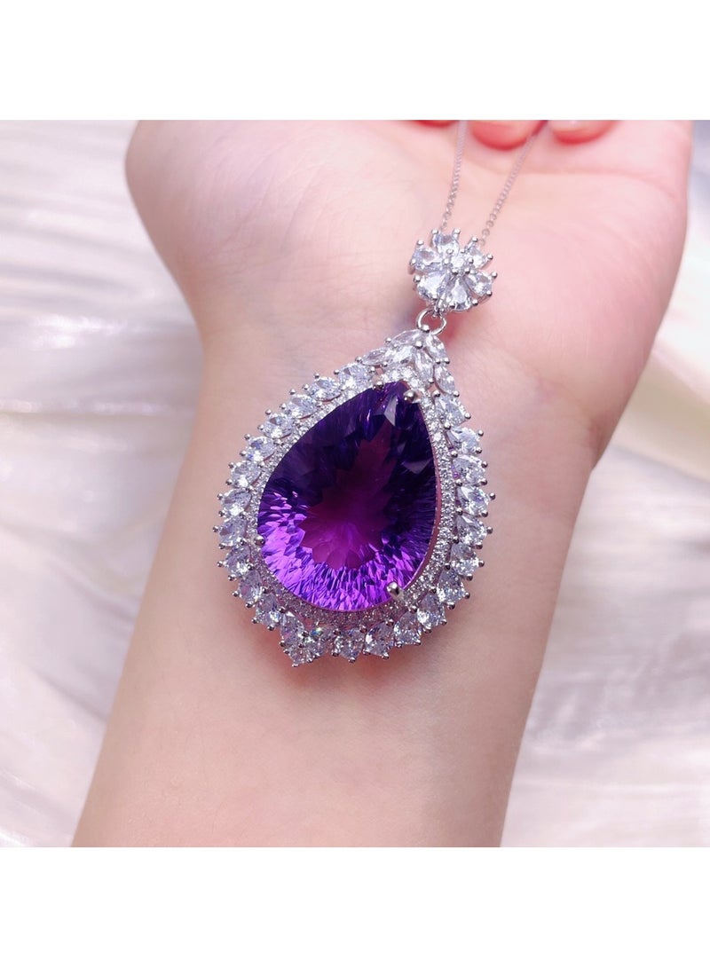 Hot sell new fashion women 925 silver with natural big size purple crystal gem stone necklace pendant，With national jewelry inspection certification  - Image 2