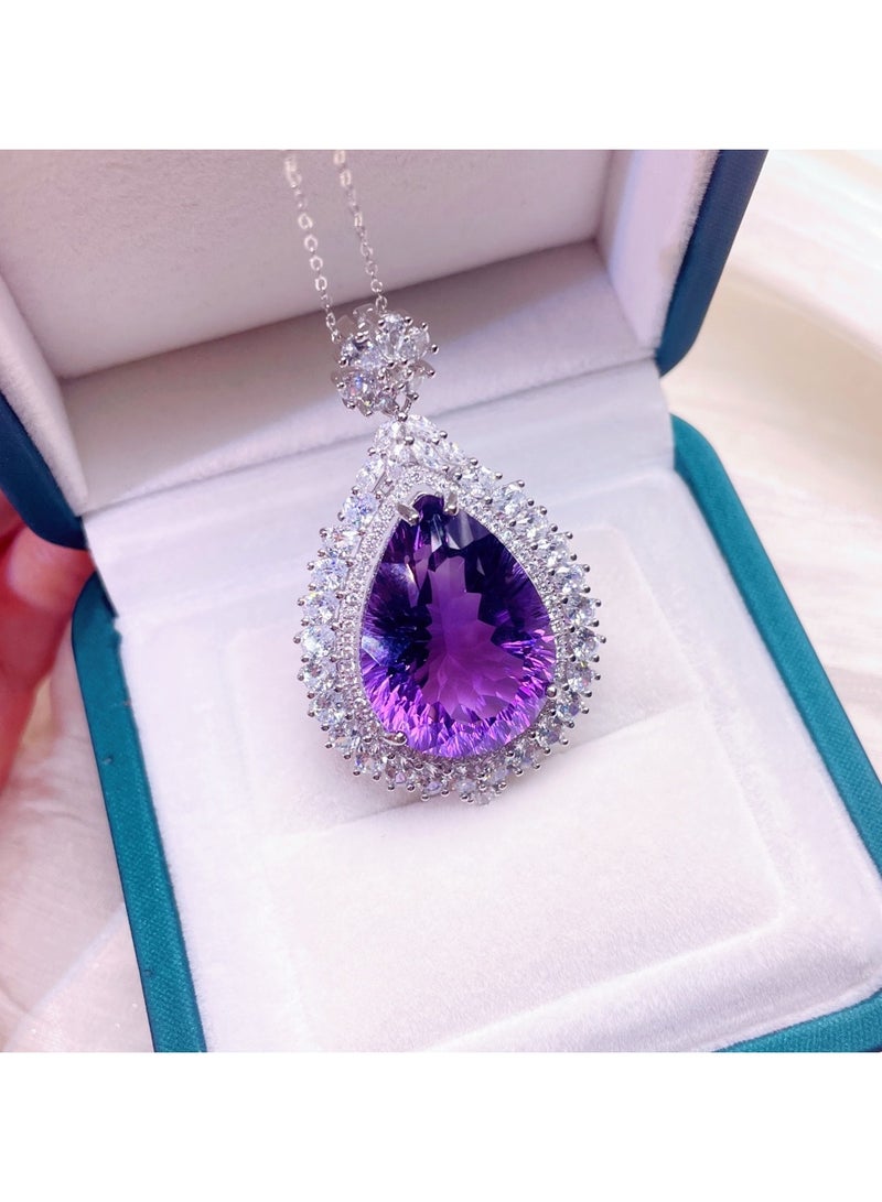 Hot sell new fashion women 925 silver with natural big size purple crystal gem stone necklace pendant，With national jewelry inspection certification  - Image 3