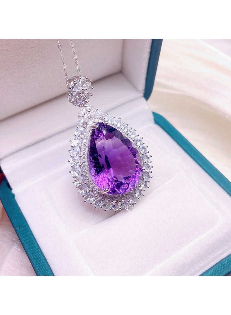 Hot sell new fashion women 925 silver with natural big size purple crystal gem stone necklace pendant，With national jewelry inspection certification  - Image 4