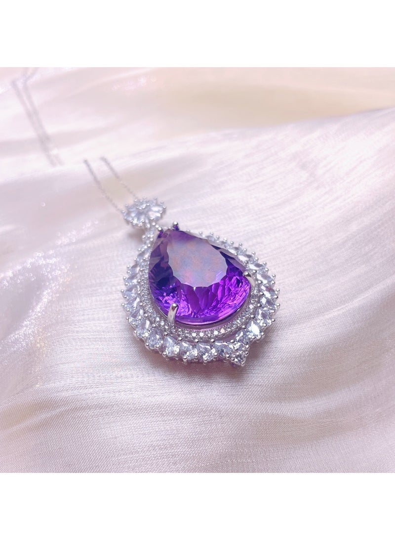 Hot sell new fashion women 925 silver with natural big size purple crystal gem stone necklace pendant，With national jewelry inspection certification  - Image 5