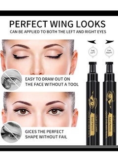 QIC 2 Pcs Double Sided Liquid Stamp Eyeliner Pencil Face Stamps Makeup Black Waterproof Slim Gel Felt Tip High Black Pigment Liquid Eyeliner and Seal Thin Left Right Wing Black Stamp  - Image 4