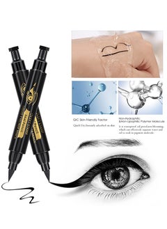QIC 2 Pcs Double Sided Liquid Stamp Eyeliner Pencil Face Stamps Makeup Black Waterproof Slim Gel Felt Tip High Black Pigment Liquid Eyeliner and Seal Thin Left Right Wing Black Stamp  - Image 5