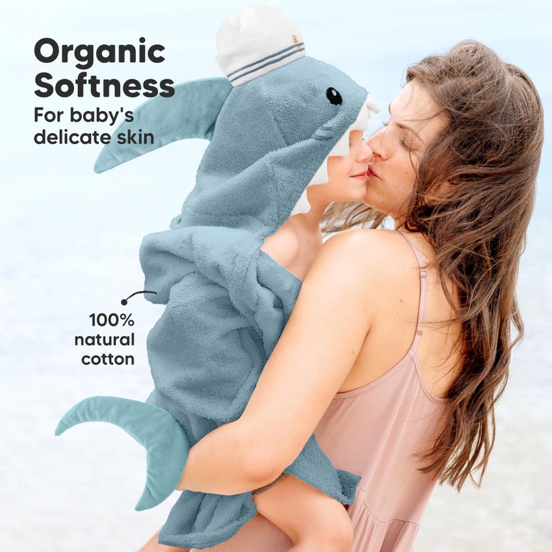KeaBabies Organic Baby Towel with Hood for Girls, Boys - Soft, Absorbent, 100% Cotton Hooded Baby Towels for Newborns, Infants, Large Hooded Bath Towels for Babies, Kids, Toddler 1-3 (Skipper) - Image 4