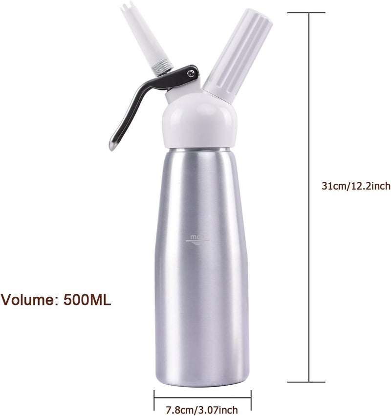 MARK STORE Whipped Cream Dispenser - Professional Cream Whipper - 500ml Large size,Whipped Cream Charger With 3 Sets Decorating Nozzles,Leak Resistant,N2O Chargers (Not Included) Kitchen accessories - Image 3