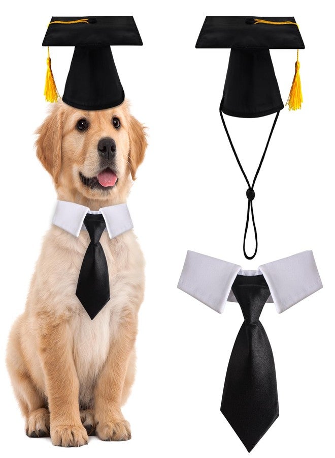 FOIMAS Dog Graduation Hats,Pet Graduation Caps Adjustable with Yellow Tassel and Necktie Collar for Dog Cat Graduation Hats Costume Accessory - Image 1