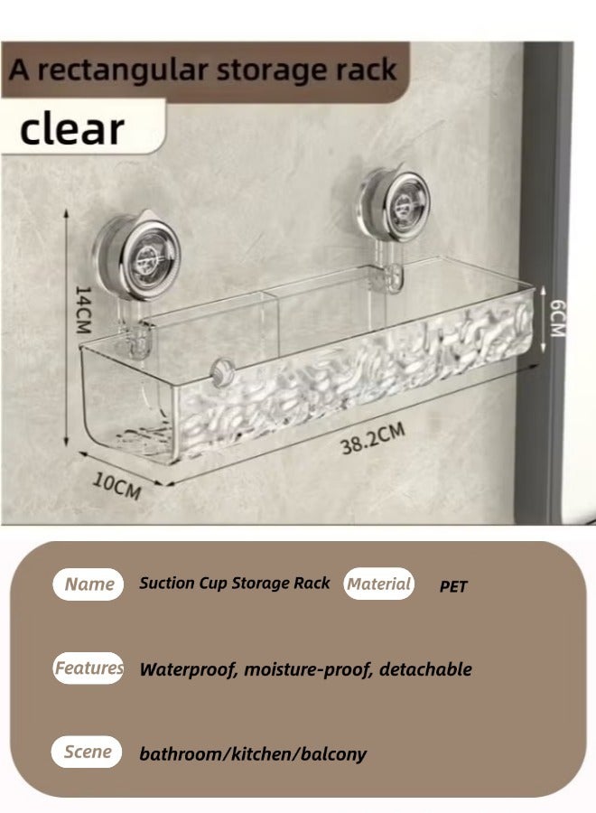 Wall-Mounted Bathroom Shower Caddy, Powerful Suction Cup Style Organizer with 4 Hooks, Large Capacity Strong Load-Bearinghanging Bathroom Storage Shelf, No Drilling,Rustproof Durable Pet Bathroom Organizer Shelves for Bathroom, Dorm, Toilet, Kitchen - Image 2