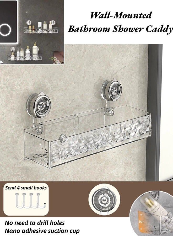 Wall-Mounted Bathroom Shower Caddy, Powerful Suction Cup Style Organizer with 4 Hooks, Large Capacity Strong Load-Bearinghanging Bathroom Storage Shelf, No Drilling,Rustproof Durable Pet Bathroom Organizer Shelves for Bathroom, Dorm, Toilet, Kitchen - Image 1